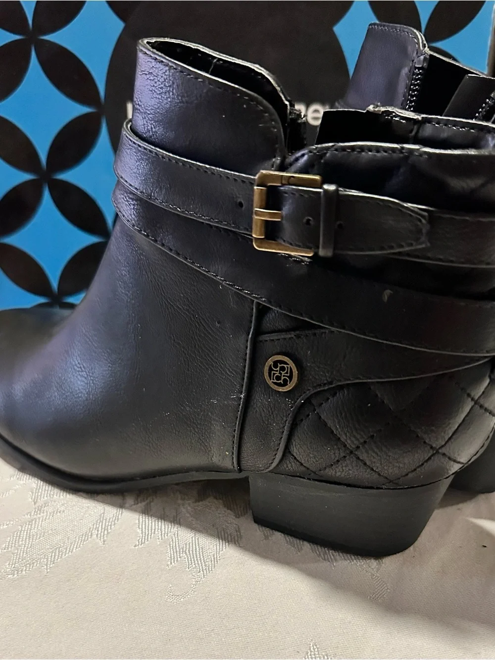 Liz Claiborne Black Quilted Buckle Ankle Boots